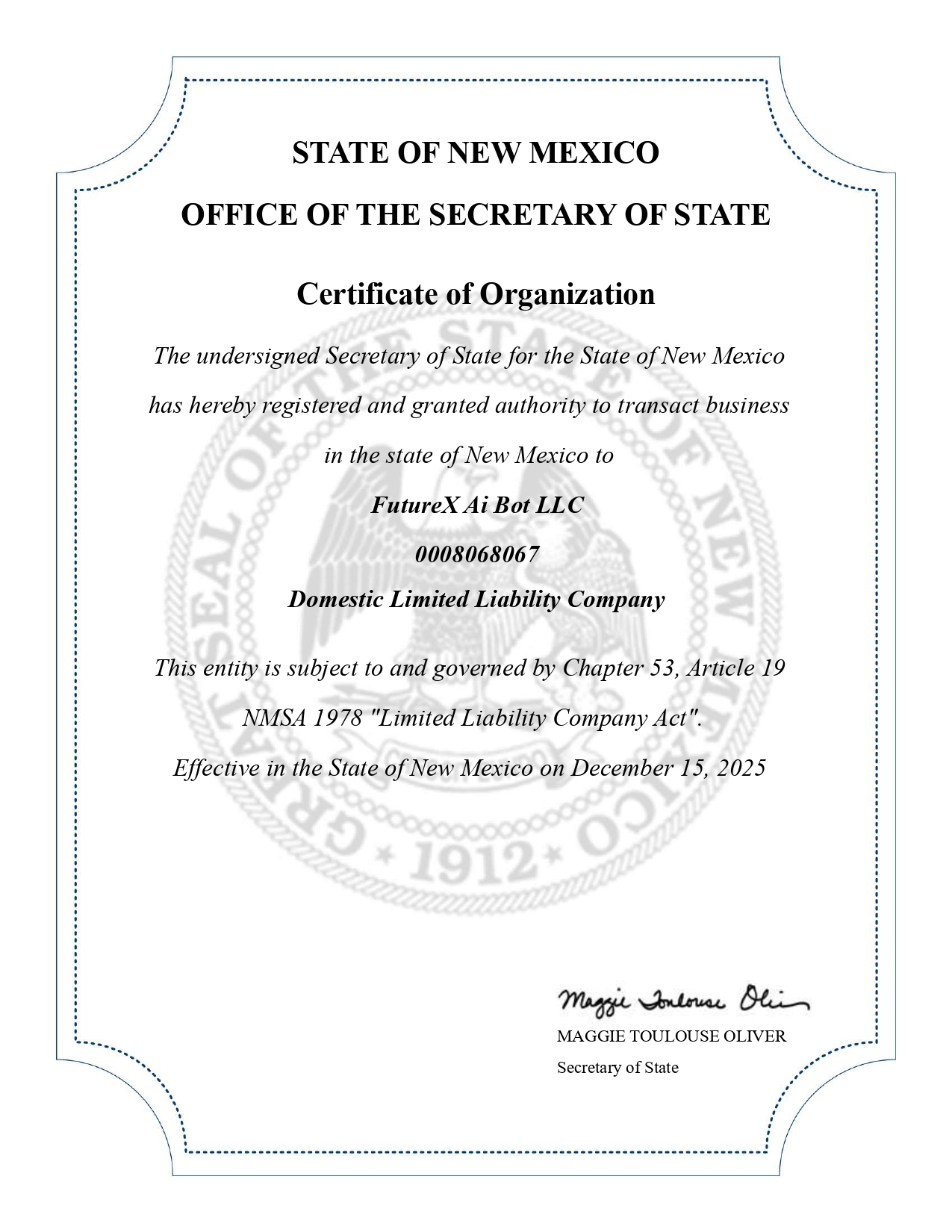 Certificate of Organization
